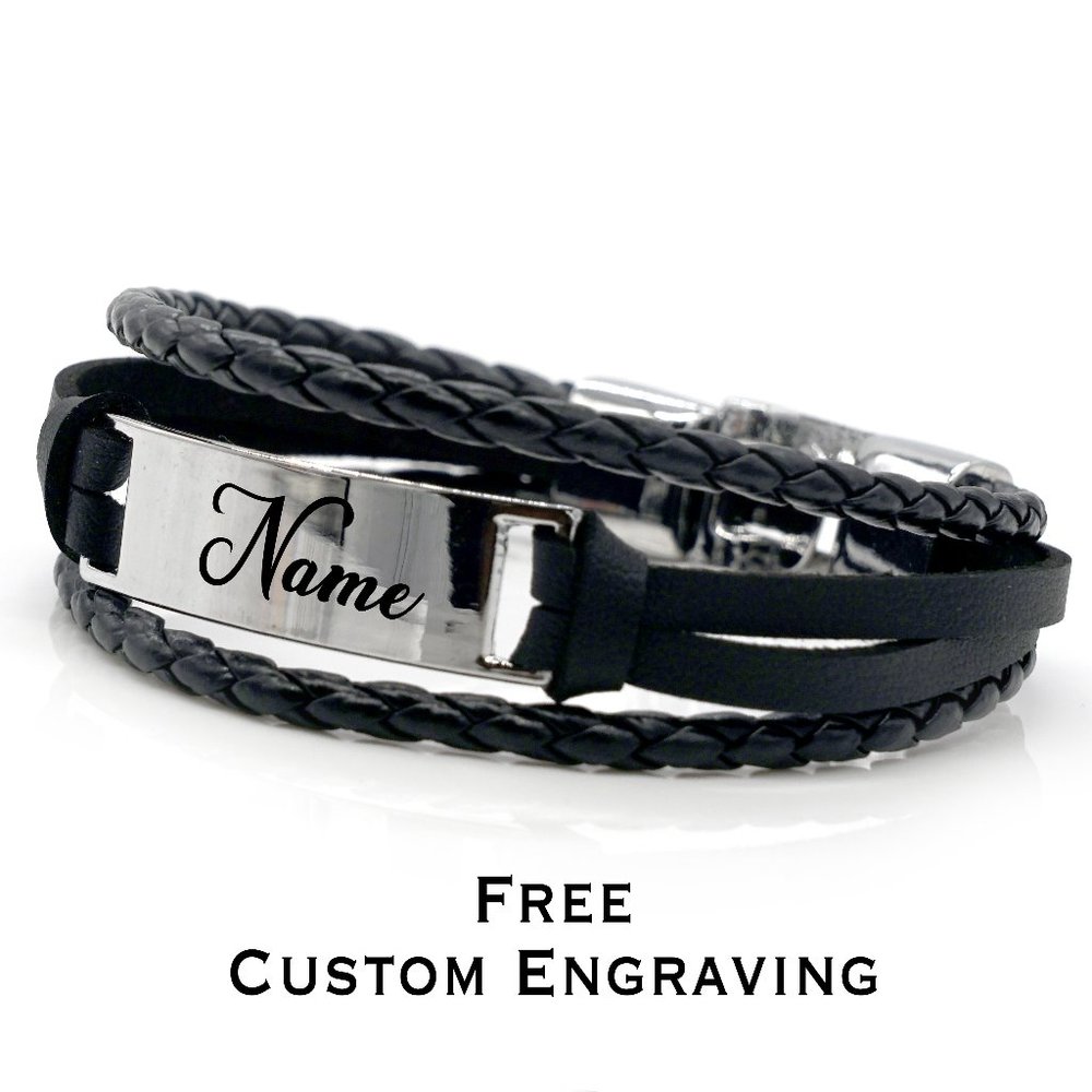 Mens bracelet with silver name plate . - Picture 1 of 4